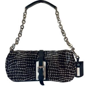 Longchamp More Is More Y2K Vintage Haircalf Mini Chain Shoulder Bag Brown Black